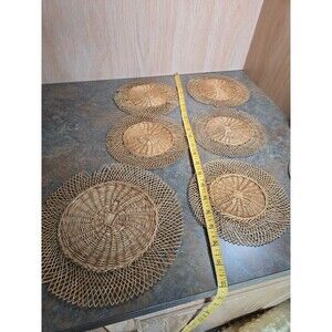6 Piece  Vintage Boho Wicker Basket Wall Hanging Display Natural